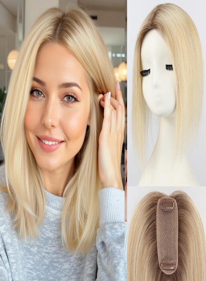 starluck Hair Toppers for Women Real Human Hair 4.5"*1.5"Silk Base ombre Light Blonde No Bangs 100% Real Human HairToppers for Women with ThinningHair Cover Gray Roots - Image 1